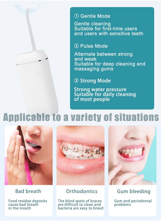 Cordless Water Dental Flosser, Portable Oral Irrigator for Teeth Braces, Rechargeable and Ipx8 Waterproof Teeth Cleaner for Home Travel Telescopic Water Tank 3 Modes IPX8 Waterproof