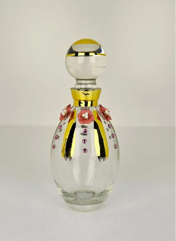 زجاجة عطر زيت زجاج 150 مل غطاء مزين بالورود من دمنهور