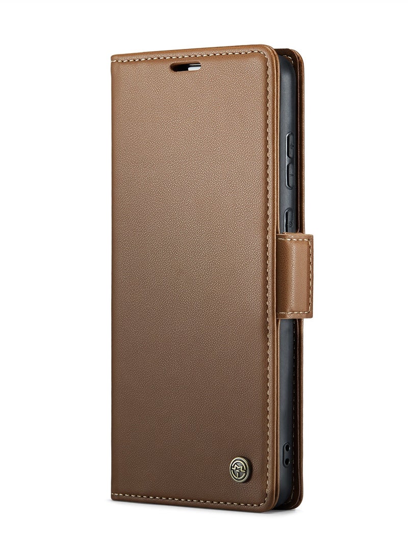 CaseMe Phone Case Luxury PU Leather Design Anti Fingerprint 023 Flip Cover Card Slot Holder Cover For Honor x9c / Honor x60 Pro (Brown) - Image 1