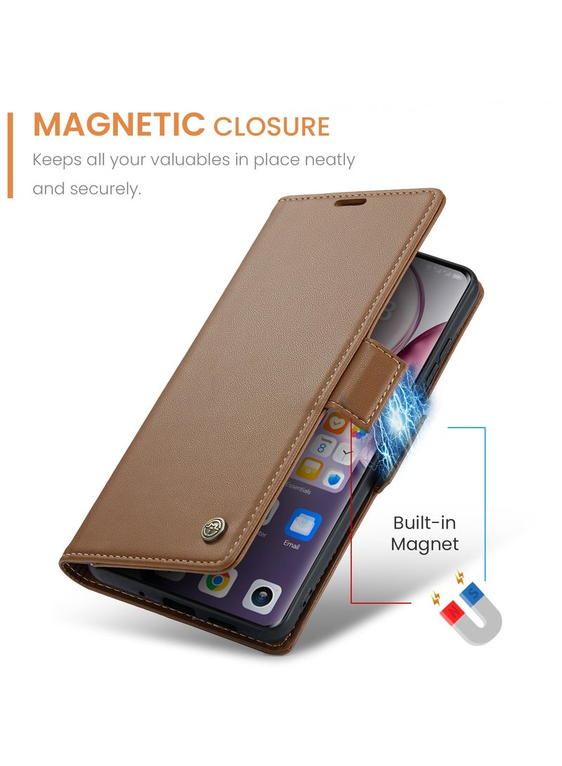 CaseMe Phone Case Luxury PU Leather Design Anti Fingerprint 023 Flip Cover Card Slot Holder Cover For Honor x9c / Honor x60 Pro (Brown) - Image 3