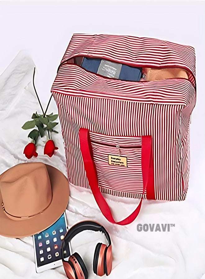 GOVAVI™ Large Capacity Folding Travel Bag Lightweight Waterproof Carry Luggage Bag Travel Duffle Handbags Travelling Bag Sport Weekend Shopping Luggage Bag Gym Bag for Women and Men (Pink and White) - Image 5