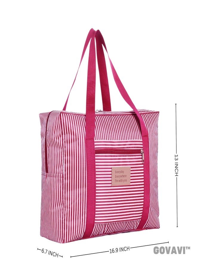 GOVAVI™ Large Capacity Folding Travel Bag Lightweight Waterproof Carry Luggage Bag Travel Duffle Handbags Travelling Bag Sport Weekend Shopping Luggage Bag Gym Bag for Women and Men (Pink and White) - Image 2