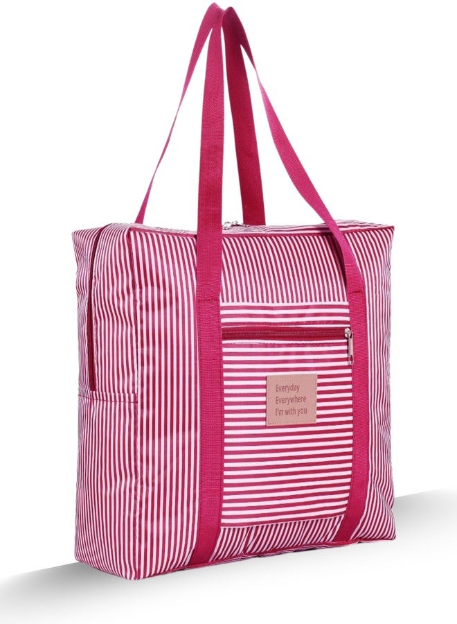 GOVAVI™ Large Capacity Folding Travel Bag Lightweight Waterproof Carry Luggage Bag Travel Duffle Handbags Travelling Bag Sport Weekend Shopping Luggage Bag Gym Bag for Women and Men (Pink and White) - Image 1