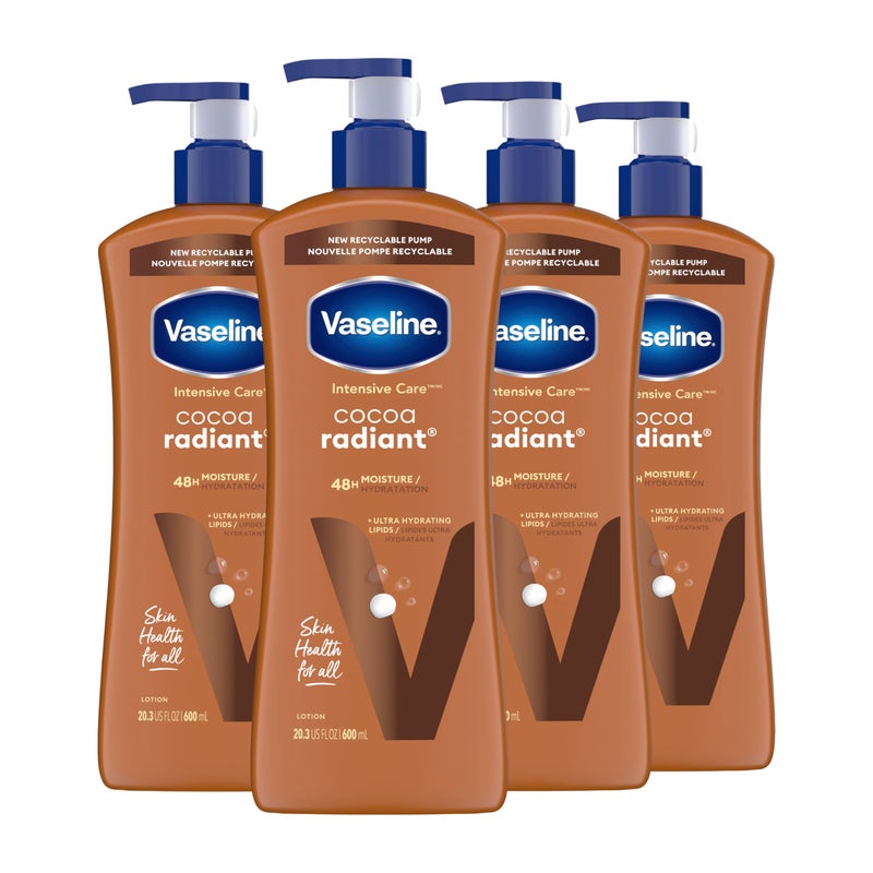 Vaseline Intensive Care Body Lotion Cocoa Radiant 4 Count for Dry Skin Lotion Made with Ultra-Hydrating Lipids and Pure Cocoa Butter for a Long-Lasting, Radiant Glow 20.3 Oz - Image 1