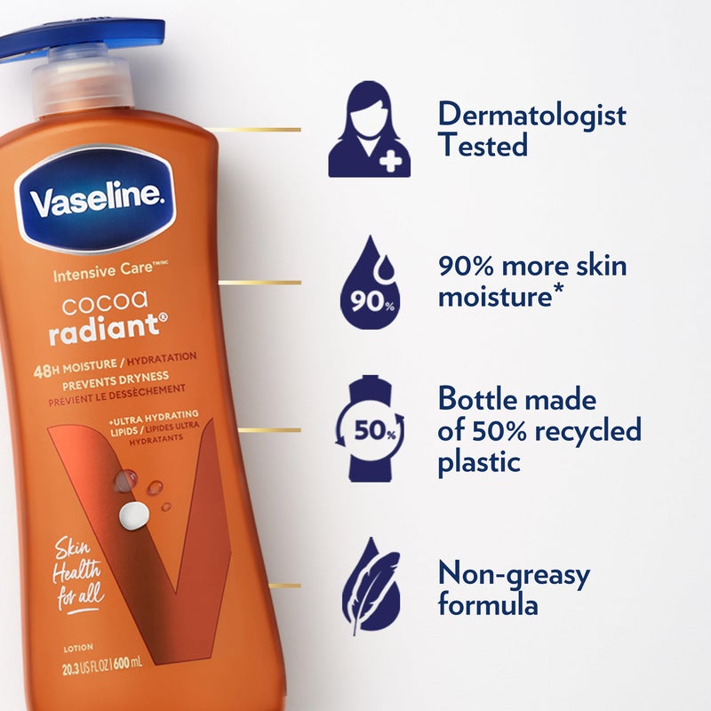 Vaseline Intensive Care Body Lotion Cocoa Radiant 4 Count for Dry Skin Lotion Made with Ultra-Hydrating Lipids and Pure Cocoa Butter for a Long-Lasting, Radiant Glow 20.3 Oz - Image 3