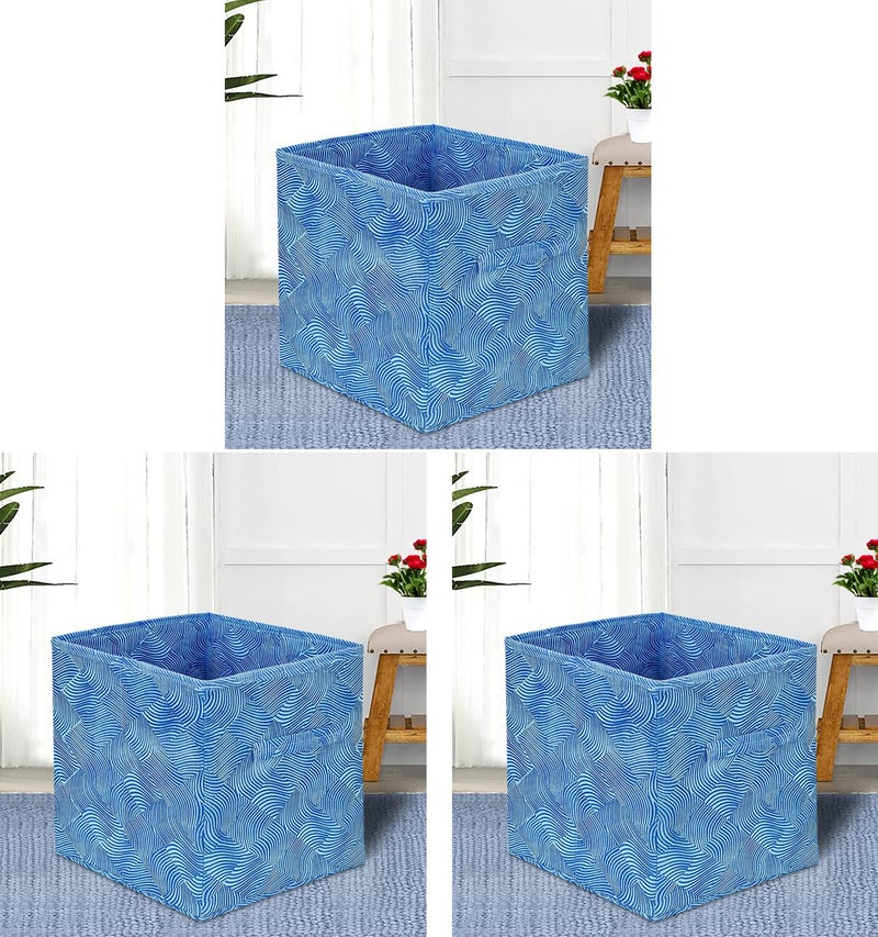 Kuber Industries Lehariya Printed Multipurposes Storage Box/Organizer With Handles- Pack of 3 (Blue) -HS43KUBMART26245 - Image 1