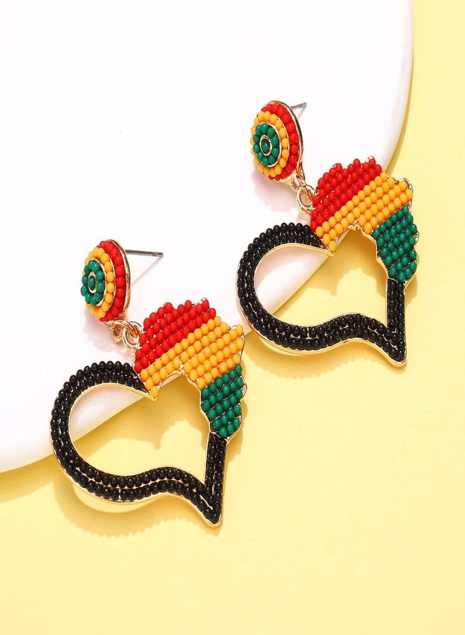 ARATLENCH African Earrings Beaded Afro Dangle Earrings for Black Women Head Africa Map Heart Dangling Earrings Ethic Juneteenth Africa Inspired Earrings Jewelry Gift - Image 5