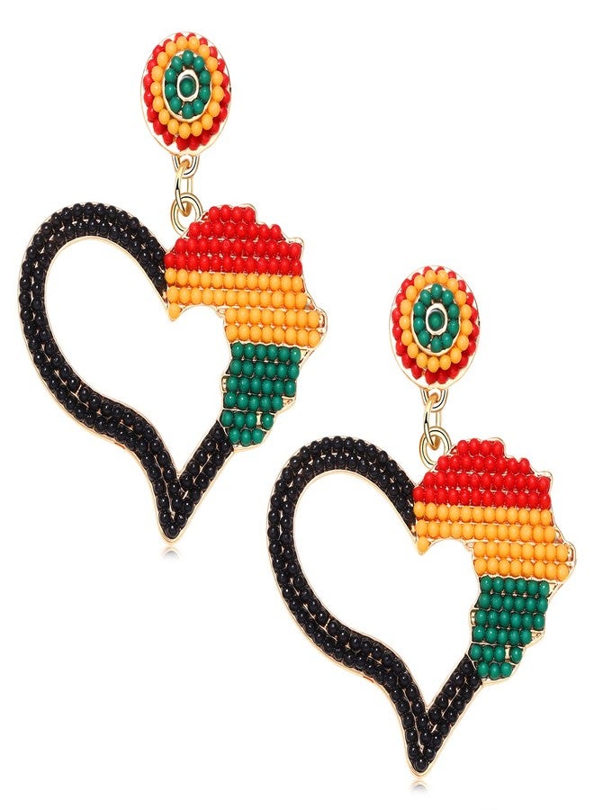 ARATLENCH African Earrings Beaded Afro Dangle Earrings for Black Women Head Africa Map Heart Dangling Earrings Ethic Juneteenth Africa Inspired Earrings Jewelry Gift - Image 1
