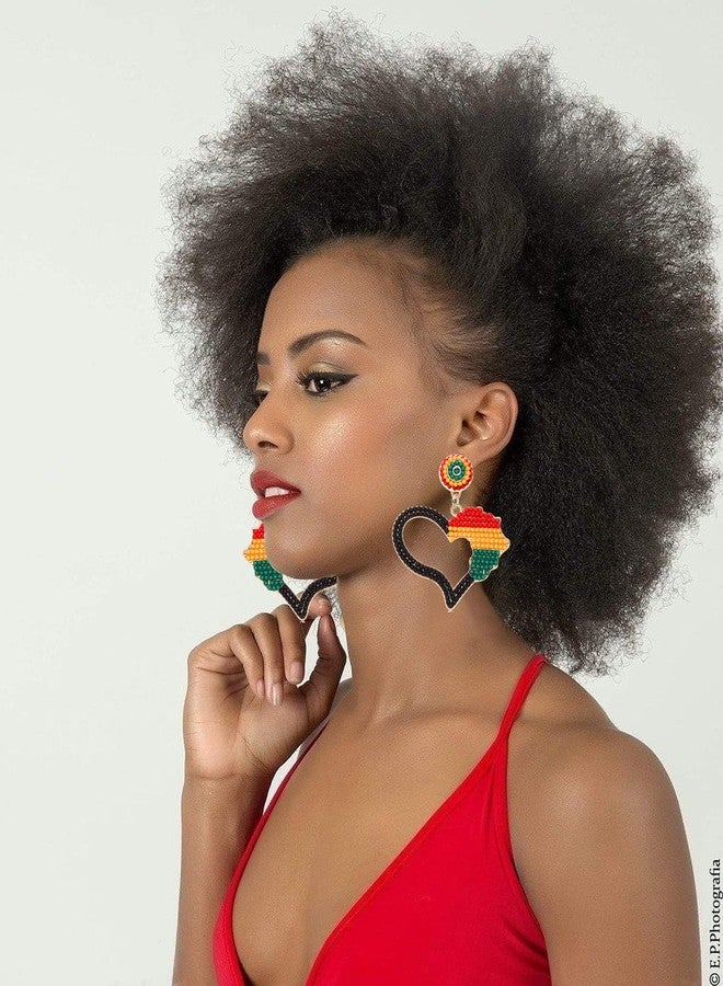 ARATLENCH African Earrings Beaded Afro Dangle Earrings for Black Women Head Africa Map Heart Dangling Earrings Ethic Juneteenth Africa Inspired Earrings Jewelry Gift - Image 4