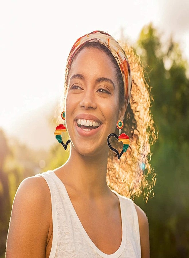 ARATLENCH African Earrings Beaded Afro Dangle Earrings for Black Women Head Africa Map Heart Dangling Earrings Ethic Juneteenth Africa Inspired Earrings Jewelry Gift - Image 3