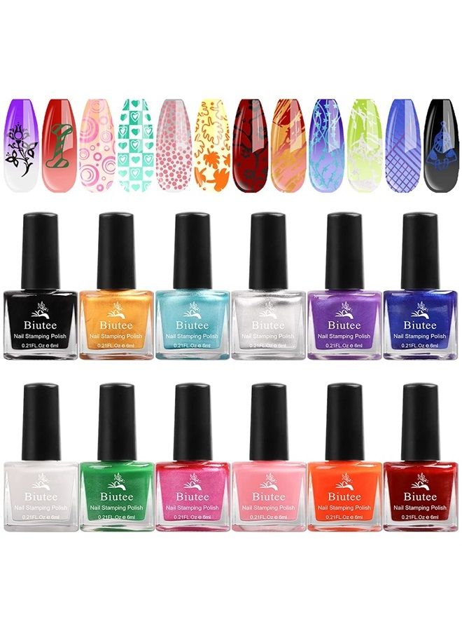 Biutee Nail Stamping Polish 12 Colors 6ML Air dry Special Polish Manicure Print Nail Polish for Stamping Plates Solid Color Nail Polish gift box Nail Varnish Lacquer Nail Art Stamp Gel Polish Set  - Image 1