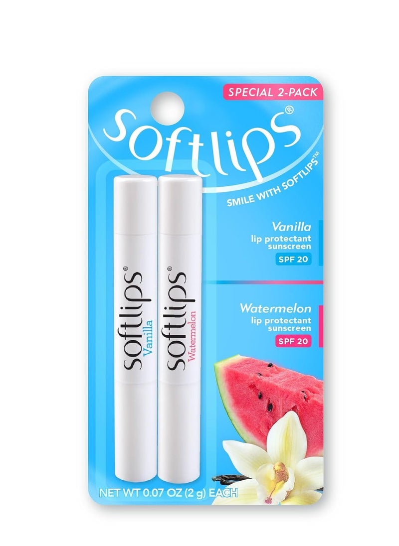 Softlips Softlips SPF 20 Lip Balm Duo - Vanilla & Watermelon Slim Sticks for Moisturized, Protected Lips 
