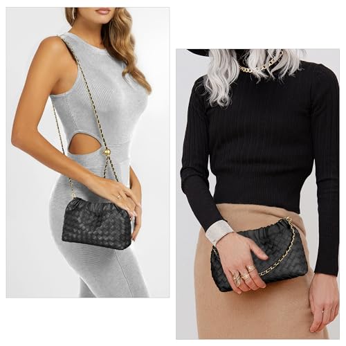 Joryin Woven Women's Crossbody Bag & Evening Purse, Trendy Dumpling Clutch & Hobo Cloud Shoulder Bag Trendy Dumpling Clutch Vegan Leather, Black - Image 3