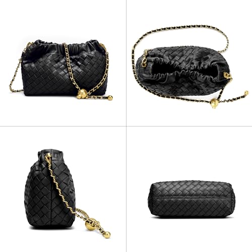 Joryin Woven Women's Crossbody Bag & Evening Purse, Trendy Dumpling Clutch & Hobo Cloud Shoulder Bag Trendy Dumpling Clutch Vegan Leather, Black - Image 4