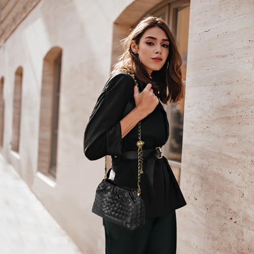 Joryin Woven Women's Crossbody Bag & Evening Purse, Trendy Dumpling Clutch & Hobo Cloud Shoulder Bag Trendy Dumpling Clutch Vegan Leather, Black - Image 2