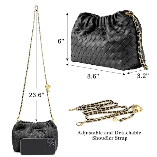 Joryin Woven Women's Crossbody Bag & Evening Purse, Trendy Dumpling Clutch & Hobo Cloud Shoulder Bag Trendy Dumpling Clutch Vegan Leather, Black - Image 5