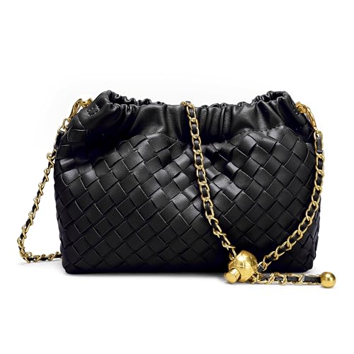 Joryin Woven Women's Crossbody Bag & Evening Purse, Trendy Dumpling Clutch & Hobo Cloud Shoulder Bag Trendy Dumpling Clutch Vegan Leather, Black - Image 1