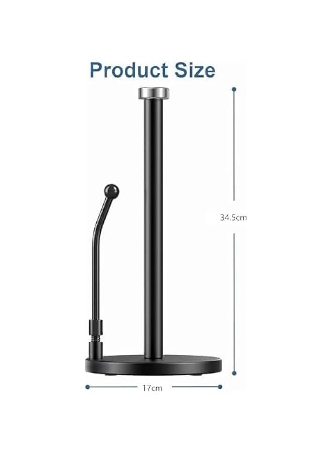 HOOKOR Paper Towel Holder, Paper Towel Dispenser Standing Weighted Base Non Slip, Spring Arm for Easy Tear, Stainless Steel Paper Towel Holder for Home Kitchen Countertop Tabletop (Black)  - Image 2