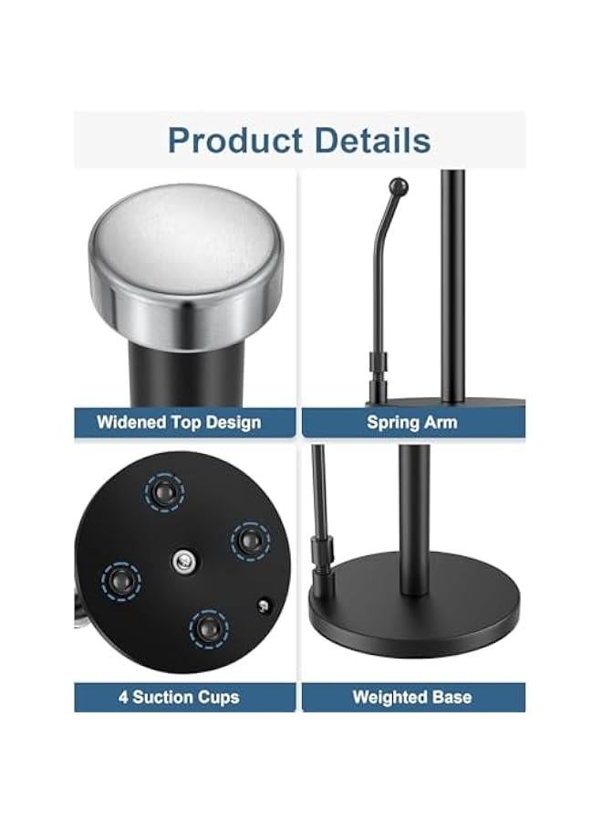 HOOKOR Paper Towel Holder, Paper Towel Dispenser Standing Weighted Base Non Slip, Spring Arm for Easy Tear, Stainless Steel Paper Towel Holder for Home Kitchen Countertop Tabletop (Black)  - Image 5