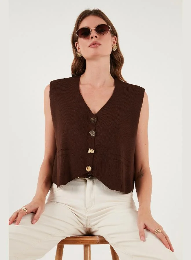 Lela Lela Standard Fit V-Neck Buttoned Knitwear Vest Women's VEST 4616177