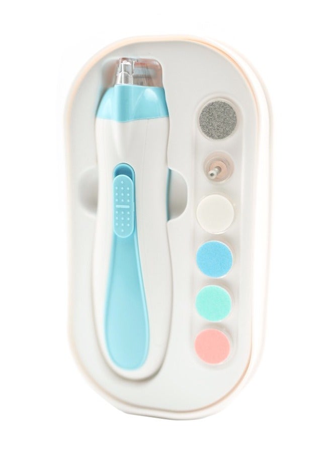 Momore Gentle Baby Electric Nail Trimmer With LED Light And Dust Cover, 6 Grinding Head Replacement Pads, Blue - Image 1