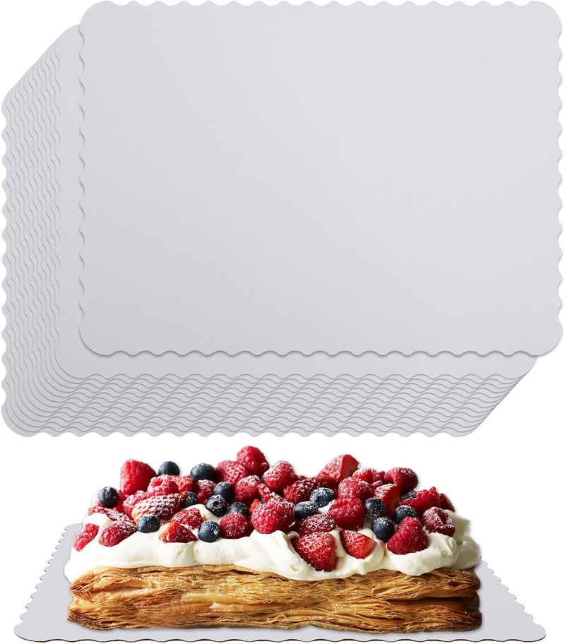 Ascher 15 Pack 19 x 14 Inch Greaseproof Rectangle Cake Boards, Premium Corrugated Single Wall Cake Base Board Half Sheet Cake Board for Sheet Cake, Dessert Base, Cupcake and Cake Pizza(White) - Image 1