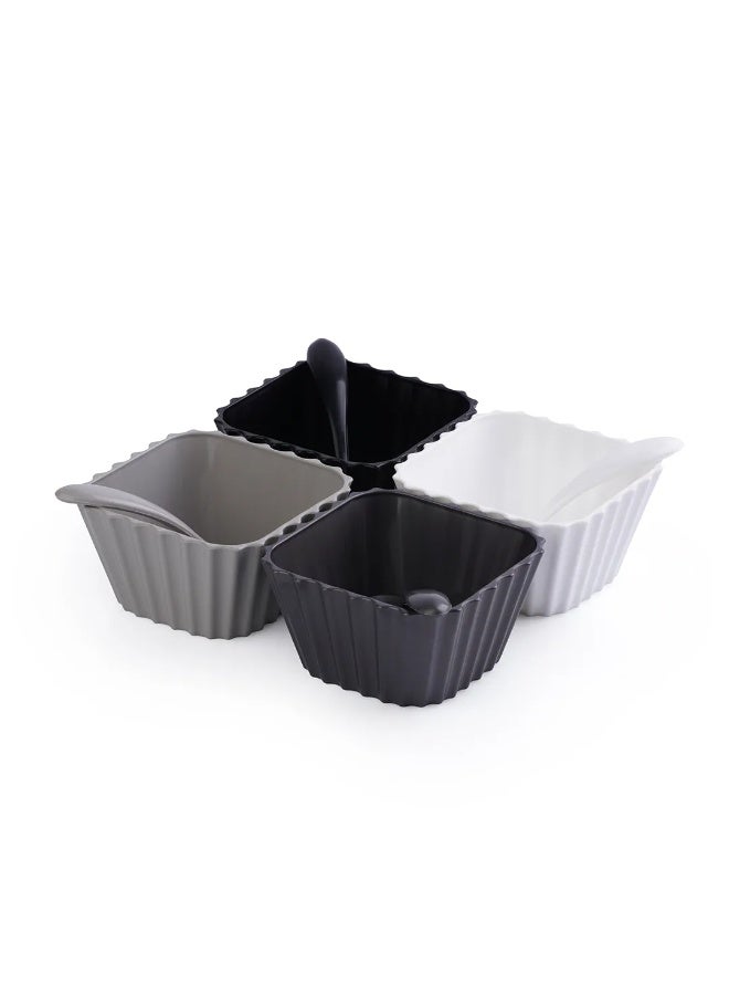 Max Plast Set of 4 Bowls with 4 Spoons – Food-Grade Plastic for Fruits, Nuts, and Snacks - Image 1