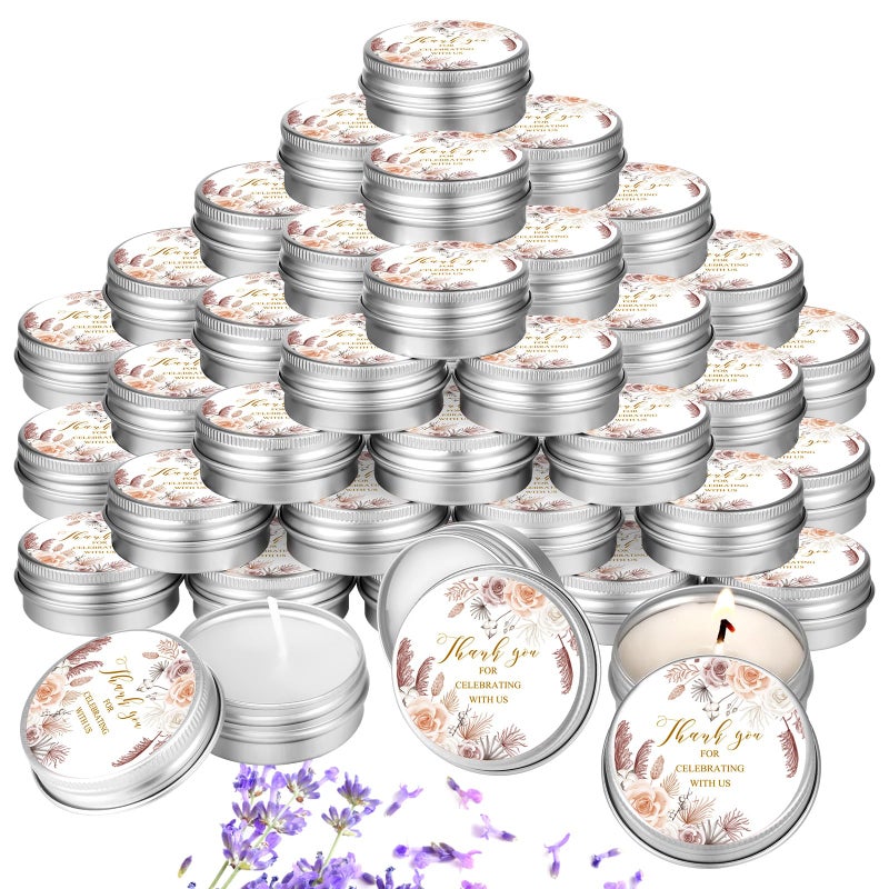 MTLEE 50 Pcs Wedding Candles Gift Favors for Guests 1 Oz Lavender Scented Soy Wax Aromatherapy Candle Favors for Bridal Shower Rustic Wedding Party GuestsVivid Flower