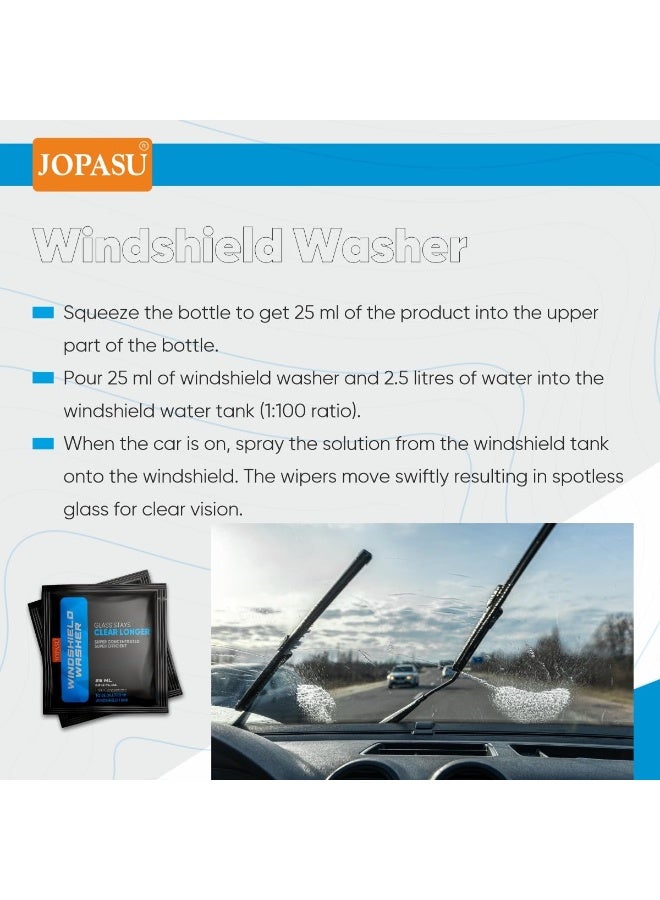 Jopasu Windshield Washer Pouch – 25 ml (Pack of 10) | Ultra-Concentrated Formula | Crystal Clear, Spot-Free Windshield | Streak-Free, Lint-Free, Scratch-Free Shine - Image 3