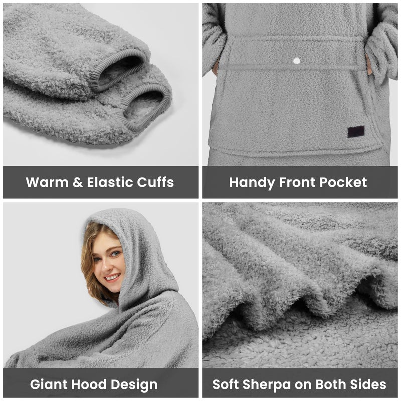 Tirrinia Oversized Wearable Blanket Hoodie, Sherpa Fleece Home Blanket Sweatshirt, Cozy and Warm Blanket with Sleeves, Gift for men and women. - Image 4