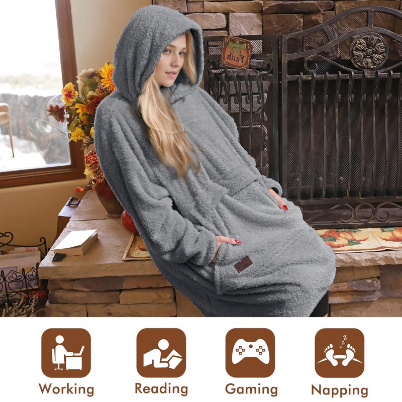 Tirrinia Oversized Wearable Blanket Hoodie, Sherpa Fleece Home Blanket Sweatshirt, Cozy and Warm Blanket with Sleeves, Gift for men and women. - Image 3