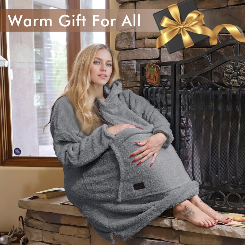 Tirrinia Oversized Wearable Blanket Hoodie, Sherpa Fleece Home Blanket Sweatshirt, Cozy and Warm Blanket with Sleeves, Gift for men and women. - Image 5