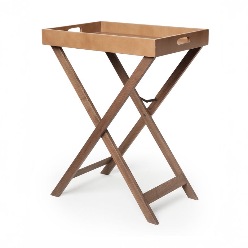 Homez Metal Zeta Folding Tray With Leather Stand, Light Brown 60*40*76Cm - Image 2