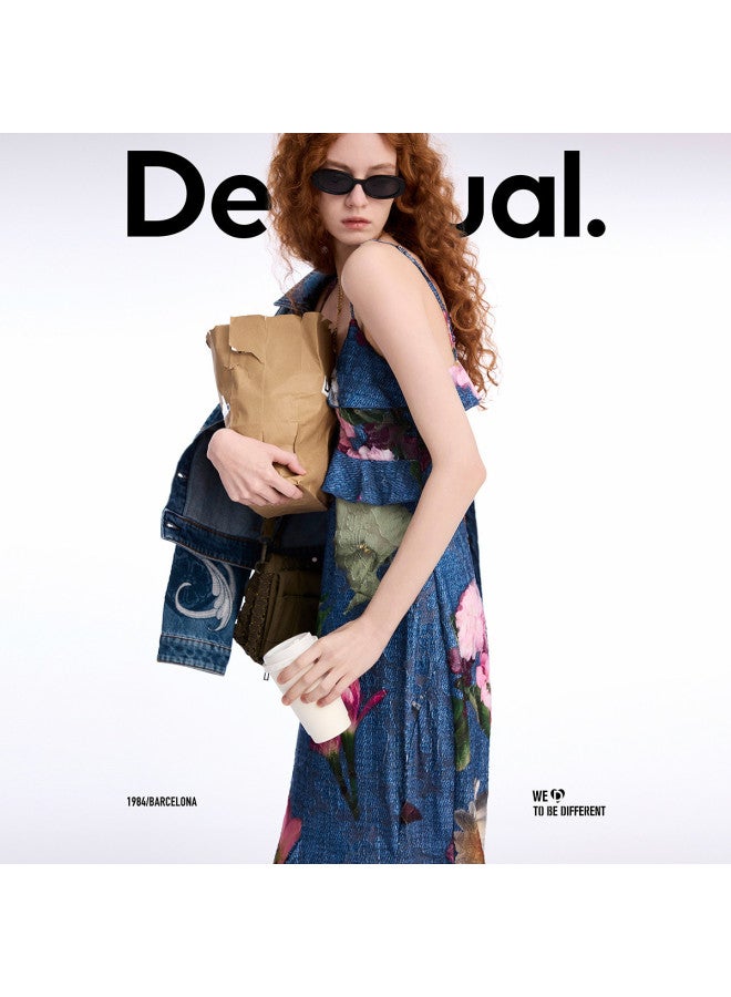 DESIGUAL فستان مزخرف بأزهار جديد بتصميم 25ss مع حمالات مزخرفة - Image 3