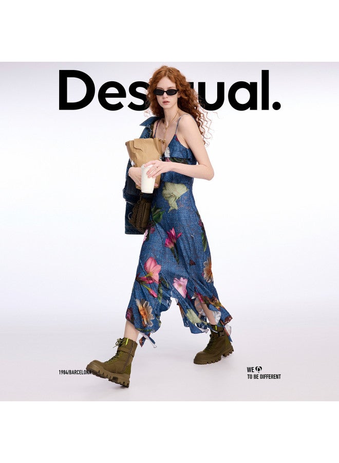 DESIGUAL فستان مزخرف بأزهار جديد بتصميم 25ss مع حمالات مزخرفة - Image 2