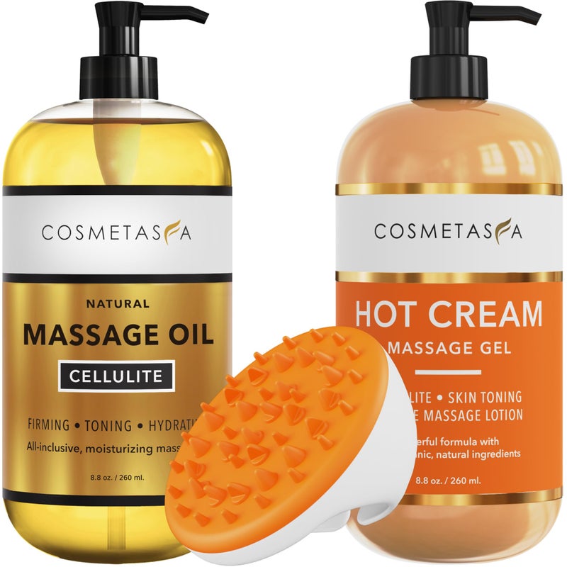 Cosmetasa Cellulite Massage Oil Gel Mitt Natural Hot Cream Massage Gel Oil Massager Firm Tone Tighten Moisturize Skin Soothes Muscles 88 oz