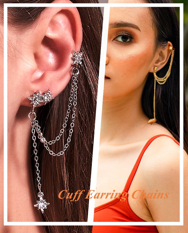 Tornito 17Pcs Ear Cuffs Chain Earrings Snake Butterfly Leaf Non Piercing Clip on Earring Fake Helix Cartilage Earrings Ear Clip Jewelry Silver Tone - Image 3