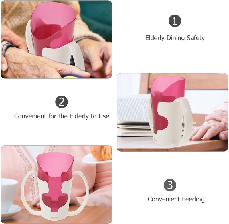 Choking Proof Drinking Cup for Elderly with Two Handles, Magenta Reusable Bedridden Patient Spill-proof Liquid Feeding Mug for Adult Care - Image 3