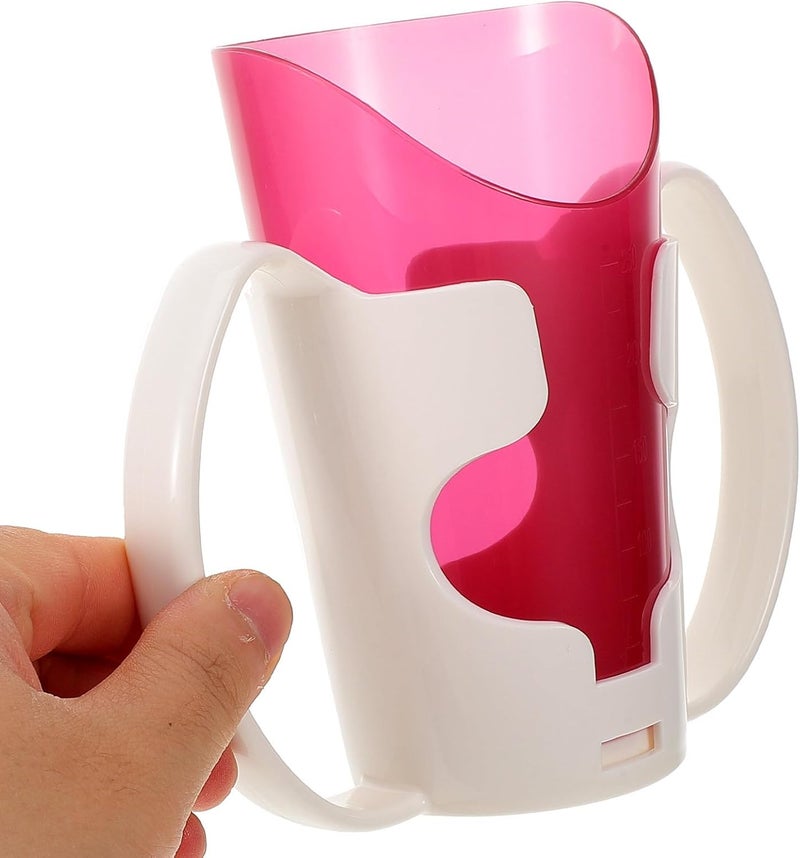 Choking Proof Drinking Cup for Elderly with Two Handles, Magenta Reusable Bedridden Patient Spill-proof Liquid Feeding Mug for Adult Care - Image 4