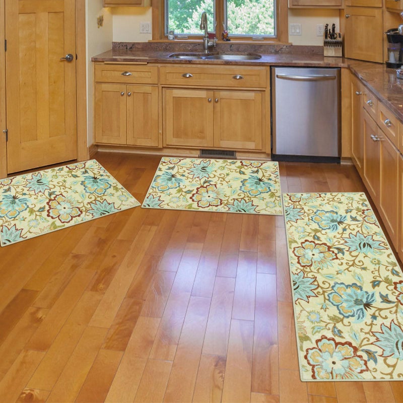 Homcomoda Kitchen Mats 3 Piece Set Boho Kitchen Rugs Set of 3 Non Slip Washable Floral Kitchen Mats for Floor 3 Piece Kitchen Carpet Runner for Sink Laundry Hallway - Image 4