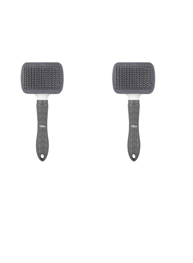 Voila Pet Grooming Brush for Dogs & Cats, Shedding & Deshedding Tool| Detangling Comb for Long & Short Hair, Easy-to-Clean Hair Remover for Small, Medium, Large Pets, (Pack of 2) Grey - Image 1