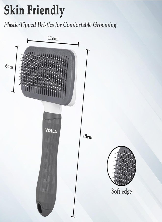 Voila Pet Grooming Brush for Dogs & Cats, Shedding & Deshedding Tool| Detangling Comb for Long & Short Hair, Easy-to-Clean Hair Remover for Small, Medium, Large Pets, (Pack of 2) Grey - Image 4