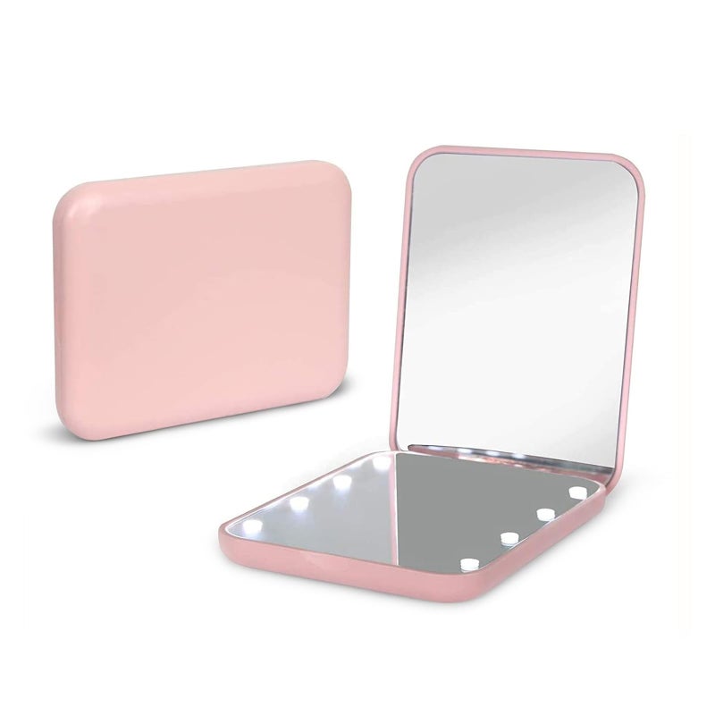 Kintion Kintion Pocket Mirror, 1X/3X Magnification LED Compact Travel Makeup Mirror with Light for Purse, 2-Sided, Portable, Folding, Handheld, Small Lighted Mirror for Gift, Pink - Image 1