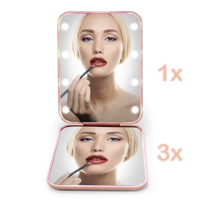 Kintion Kintion Pocket Mirror, 1X/3X Magnification LED Compact Travel Makeup Mirror with Light for Purse, 2-Sided, Portable, Folding, Handheld, Small Lighted Mirror for Gift, Pink - Image 4
