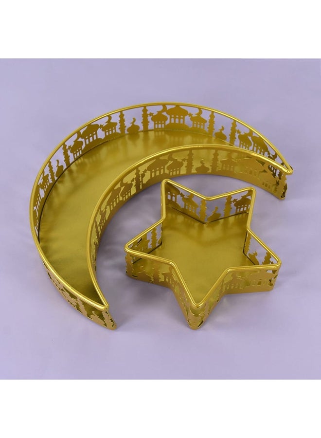 طبق حلويات رمضان نجمة وهلال ذهبي طبق للحلوي وتقديم لشكولاتة - Image 1