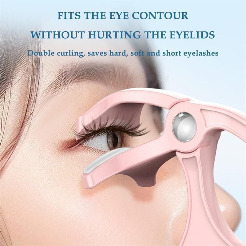 مكواة رموش ساخنة، تسخين سريع في 30 ثانية، شحن نوع C، درجة حرارة ثابتة 65°C±15°C، مكواة رموش محمولة بدون سلك للحصول على تجاعيد طبيعية تدوم طويلاً (أبيض + وردي) - Image 3