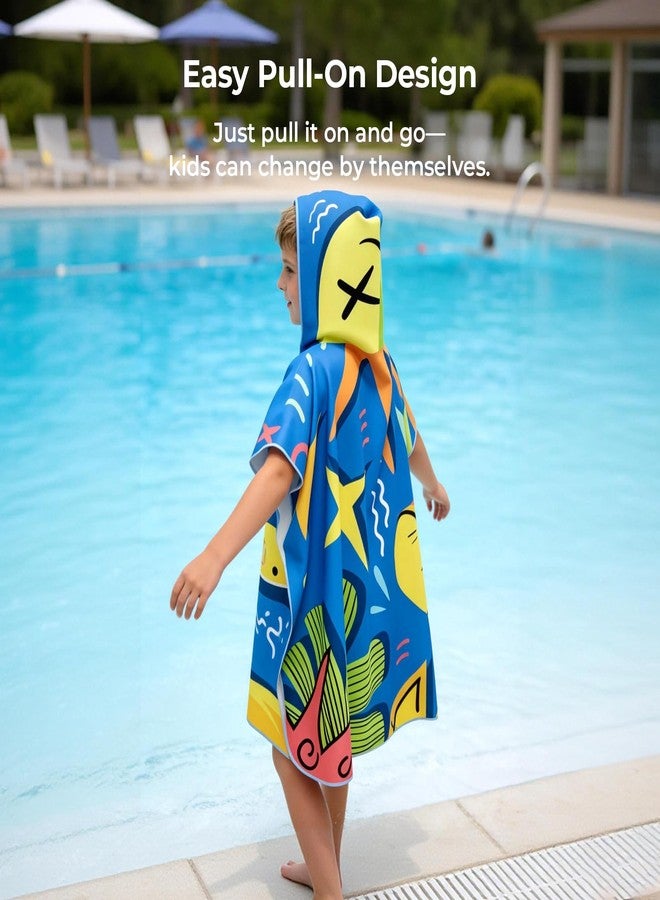 HAGUL Kids Hooded Beach Poncho, 75×80cm, Fun Cartoon Graphic Design, Quick-Dry Lightweight Swim Towel for Pool, Beach & Vacation (Ages 9-12) (Blue, Large) - Image 5