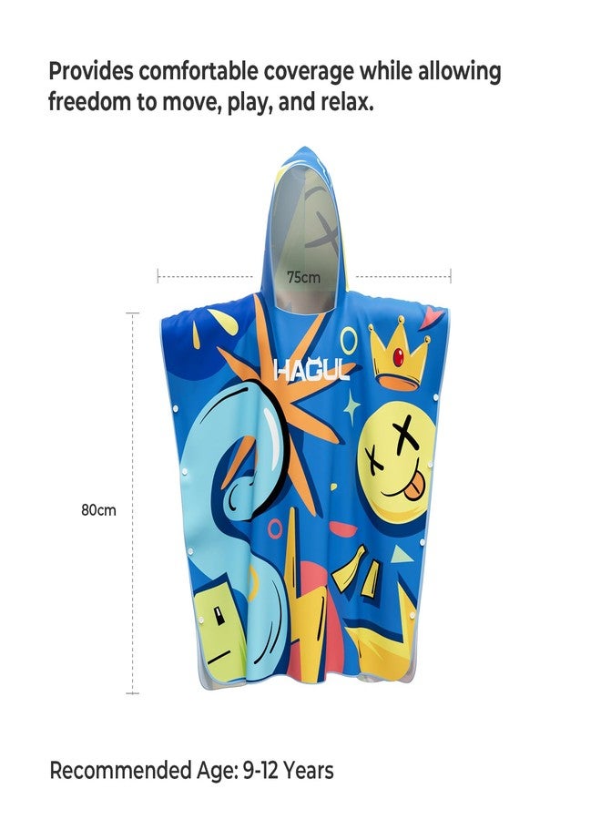 HAGUL Kids Hooded Beach Poncho, 75×80cm, Fun Cartoon Graphic Design, Quick-Dry Lightweight Swim Towel for Pool, Beach & Vacation (Ages 9-12) (Blue, Large) - Image 3