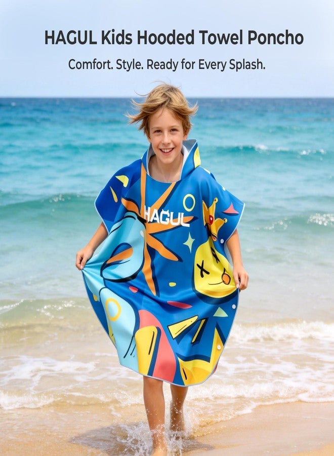 HAGUL Kids Hooded Beach Poncho, 75×80cm, Fun Cartoon Graphic Design, Quick-Dry Lightweight Swim Towel for Pool, Beach & Vacation (Ages 9-12) (Blue, Large) - Image 2