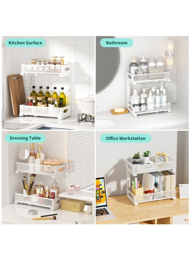 Beleeb Under Sink Organizer, 1 Pack 2 Tier Metal Slide Out Pull Out Cabinet Organizer Shelf, Height Adjustable Organization and Storage Series, Bathroom/Desktop/Cabinet/Kitchen organization, White - Image 4